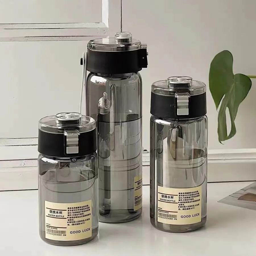 Portable Plastic Water Bottle Sports Fitness Large Capacity Transparent Cup with Tea Compartment Outdoor Anti-drop Water Bottle