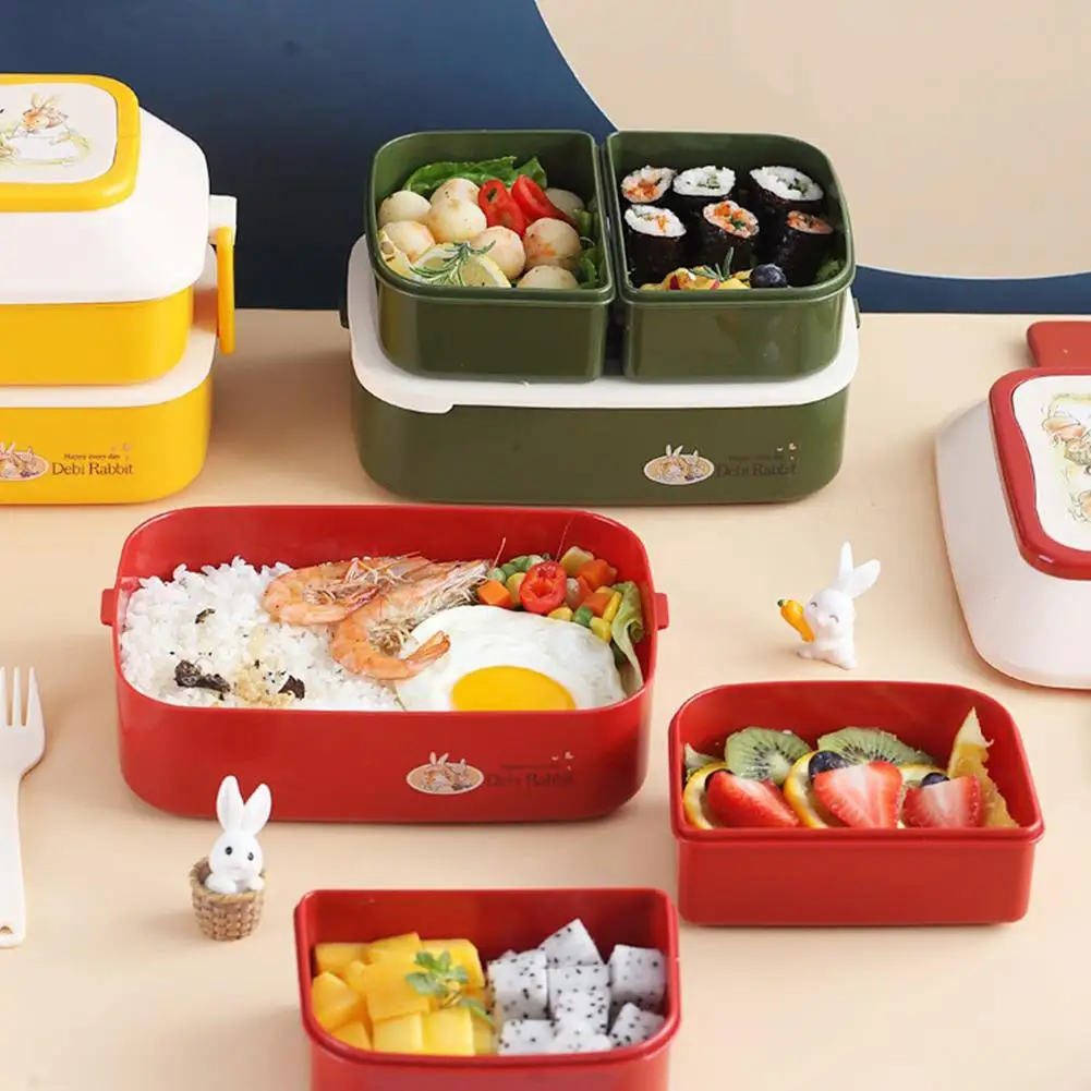 

Double Layer Bento Lunch Box Portable Picnic Bento Box Containers Dining Tableware Compartment For Food For Kid And Students