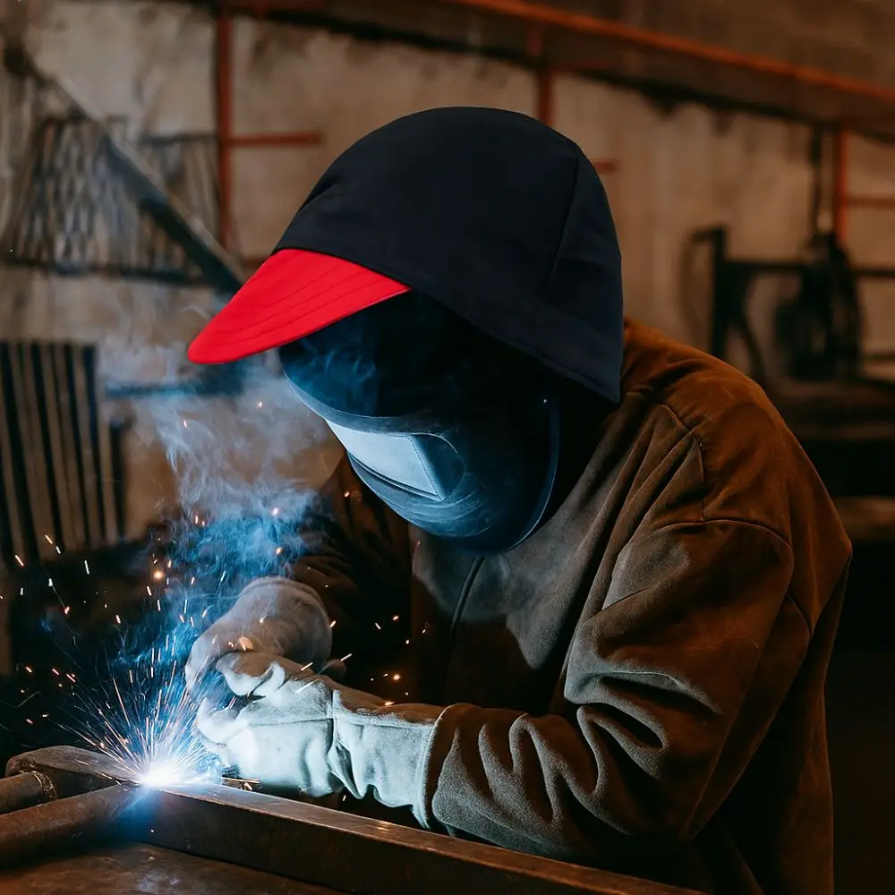 

Sweat Absorption Welding Cap Hat Adjustable Anti-scalding Welding Protective Hat Breathable Safety Retardant Duckbill Cap