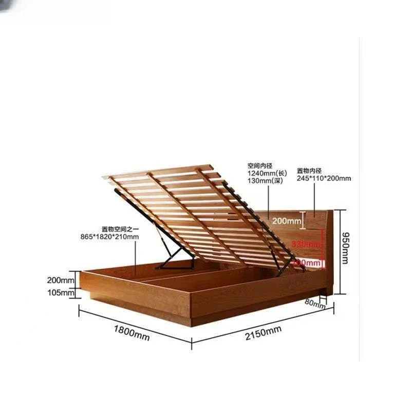 

Full solid wood cherry wood box bed 1.8 meters double storage bed black walnut
