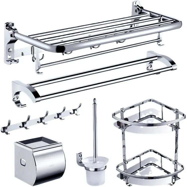 

304 Stainless Steel Non-Perforated Towel Rack Set Hotel Application Bathroom Storage Rack with Hardware Pendant