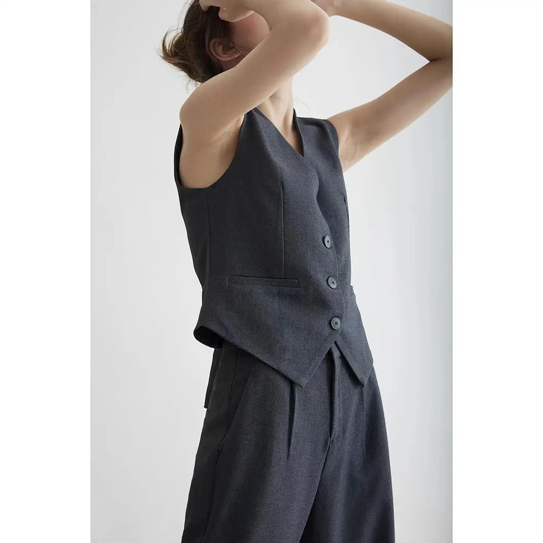 Ele V-Ne Chaleco de mujer de un solo botón Svel Commute Sle Faionable Collar ajustado Longitud ortopé Color puro