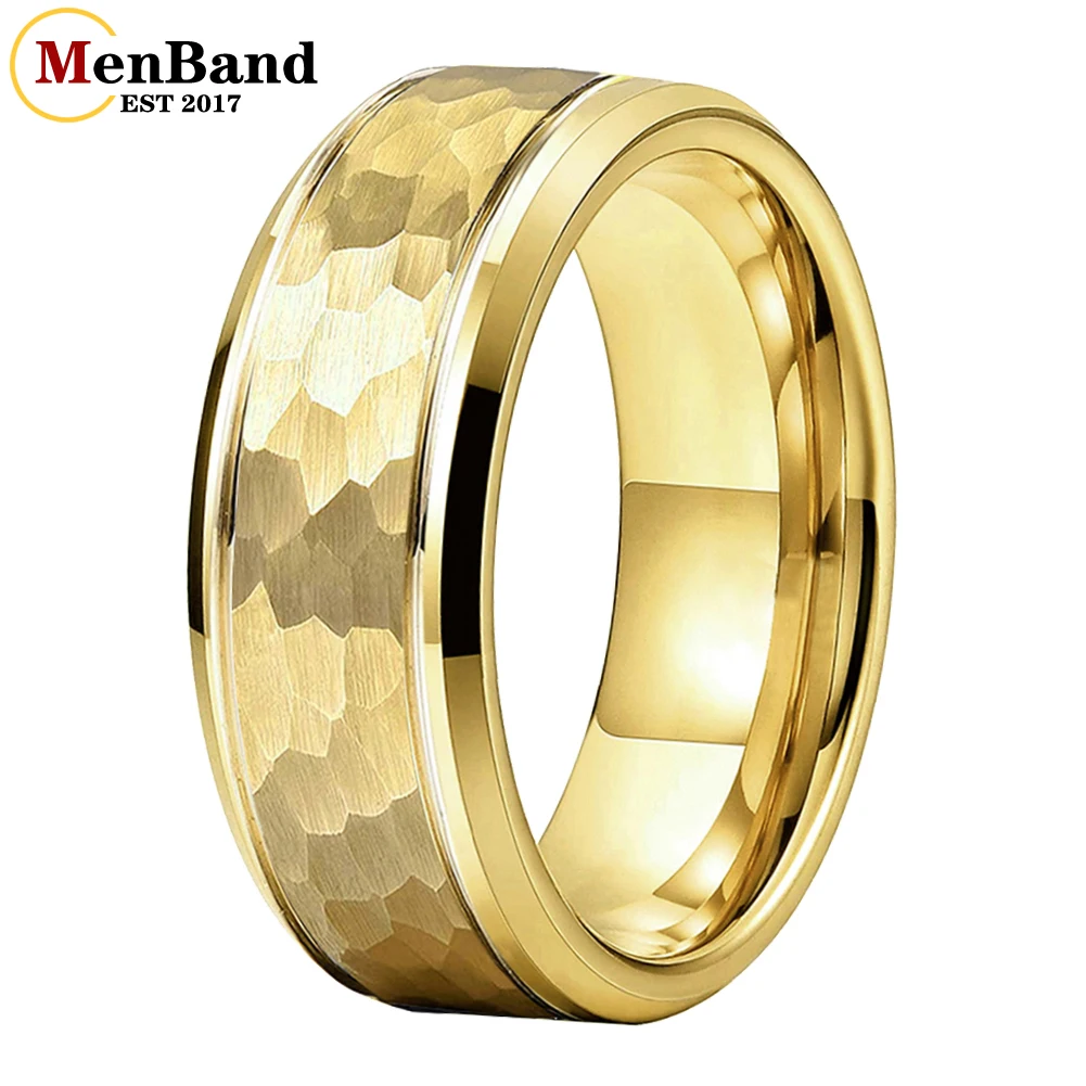 

MenBand 8mm Gold Plated Hammered Tungsten Carbide Ring for Men Women Fashion Engagement Wedding Band Comfort Fit