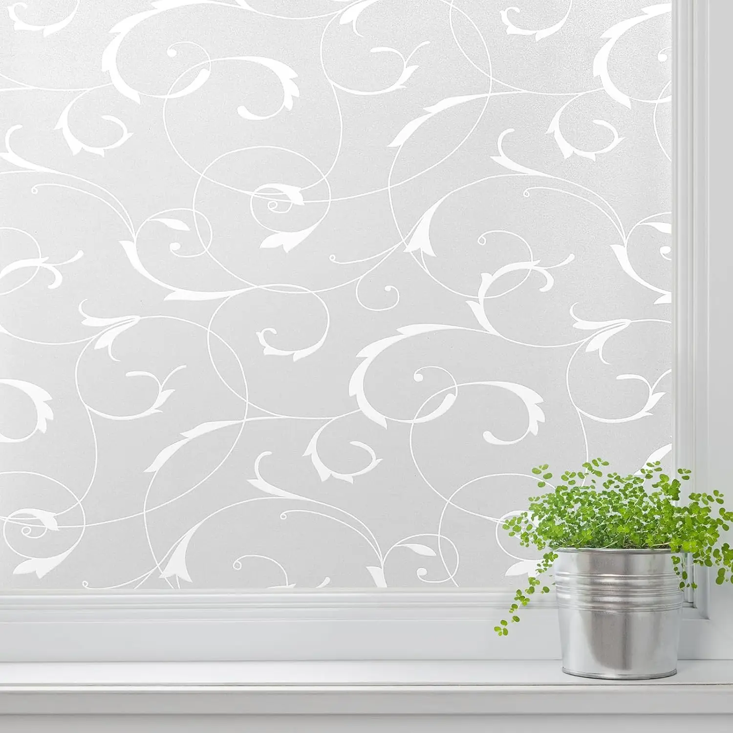Fenster-Sichtschutzfolie, Klebefreie Statische Dekorative Fensterfolie, Mattierte Buntglas-Fensterfolie mit Ranken-Design