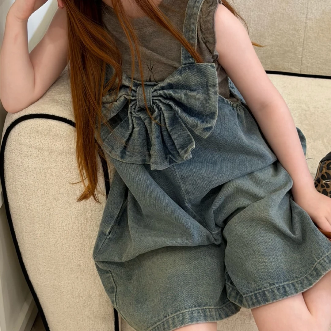 

Детские брюки для девочек 2026: Новая коллекция весна-лето, корейский стиль, джинсы на подтяжках с бантом, простые, для малышей