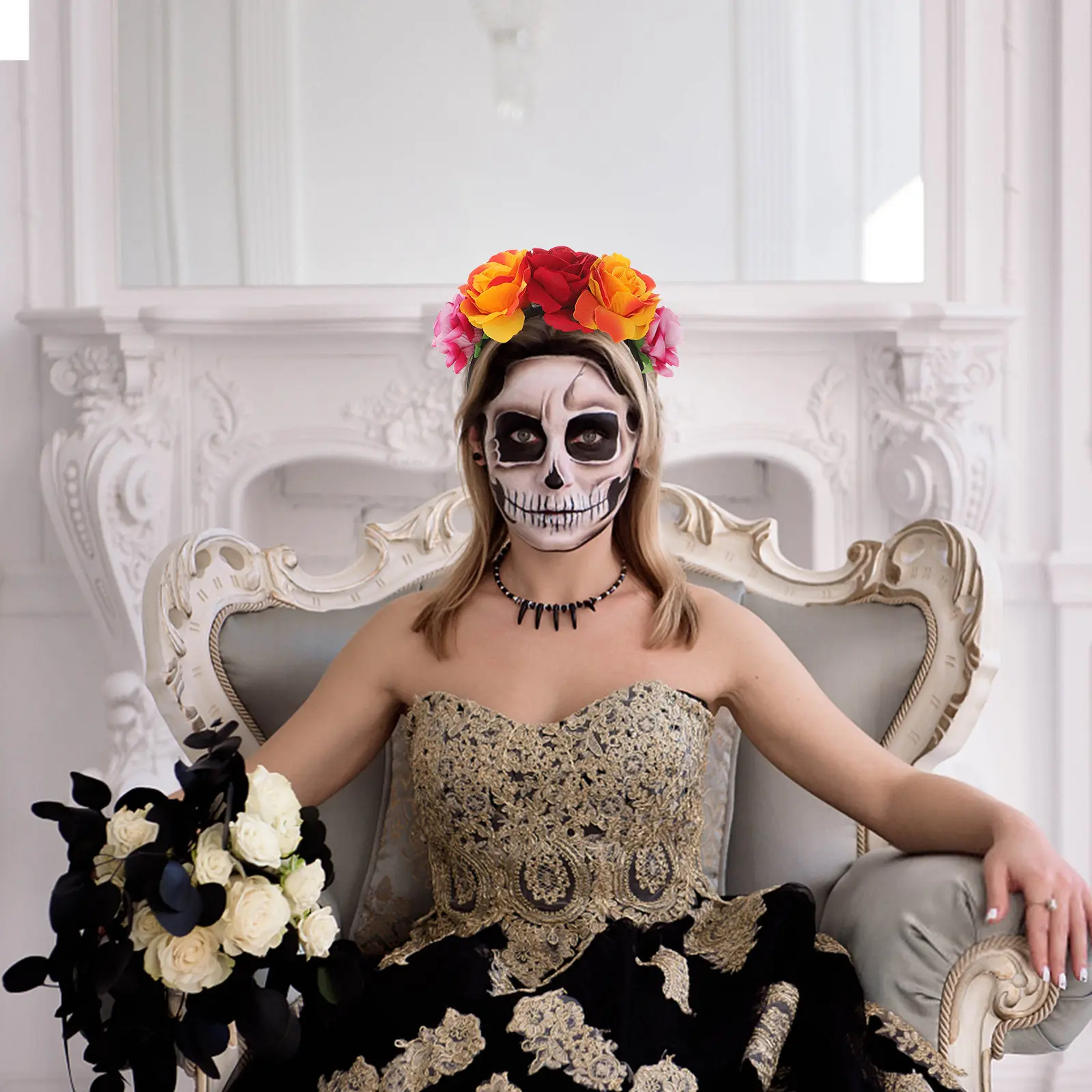 

Halloween Big Rose Flower Headband Vintage Floral Hair Hoop for Bridal Bridesmaids Wedding Costume Party Photo Shoot