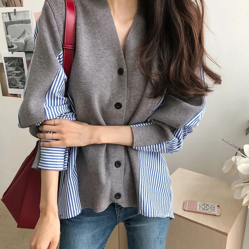 

Cardigan Women Sweaters Coats Jackets V Neck Striped Jumpers Y2k Streetwear Loose Elegant Knit Open Stith Autumn Winter 2025