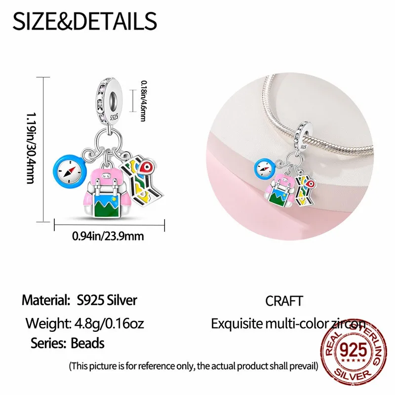 925 Sterling Silver Beaded Outdoor Three-Piece Pendant Set Suitable for DIY Original Bracelets Women's Jewelry Gifts