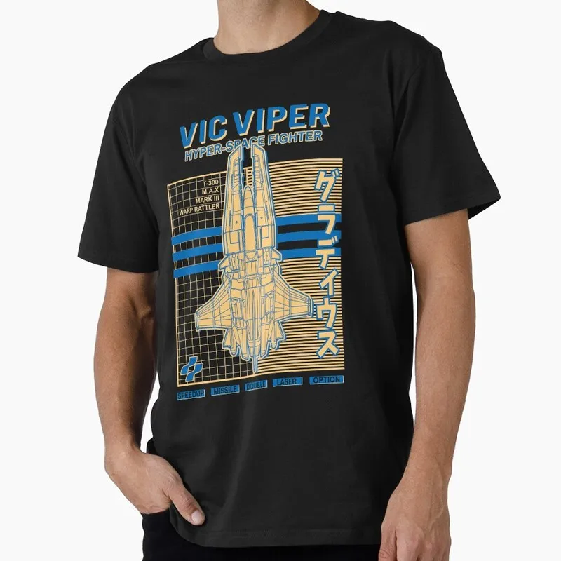 Hyper Space Fighter Vic Viper Color B T‑Shirt Vintage 70s Sci‑Fi Anime Graphic Tee Unisex Cotton Short Sleeve Fan Gift Tops