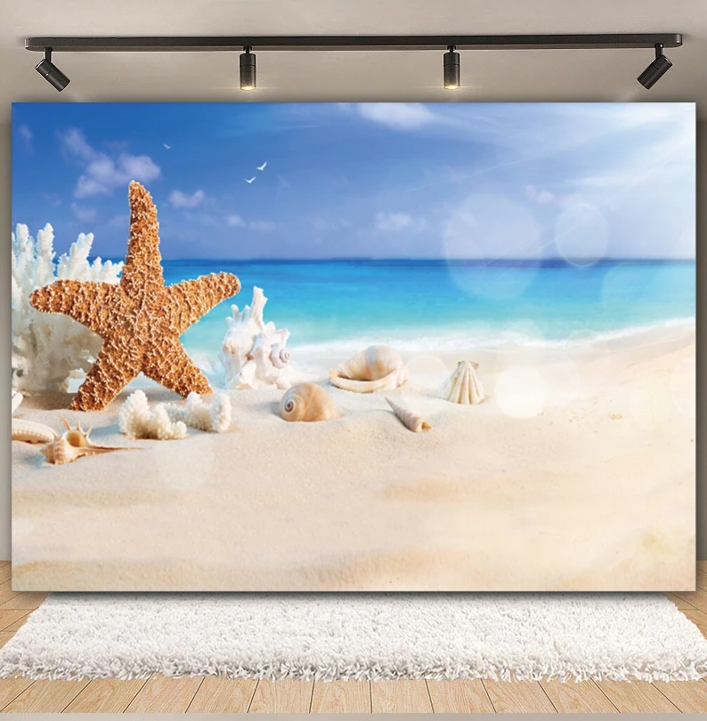 Summer Beach Sand Backdrop Photography Tropical Hawaii Seaside Starfish Shell Baby Birthday Holiday Party Background Photo Props