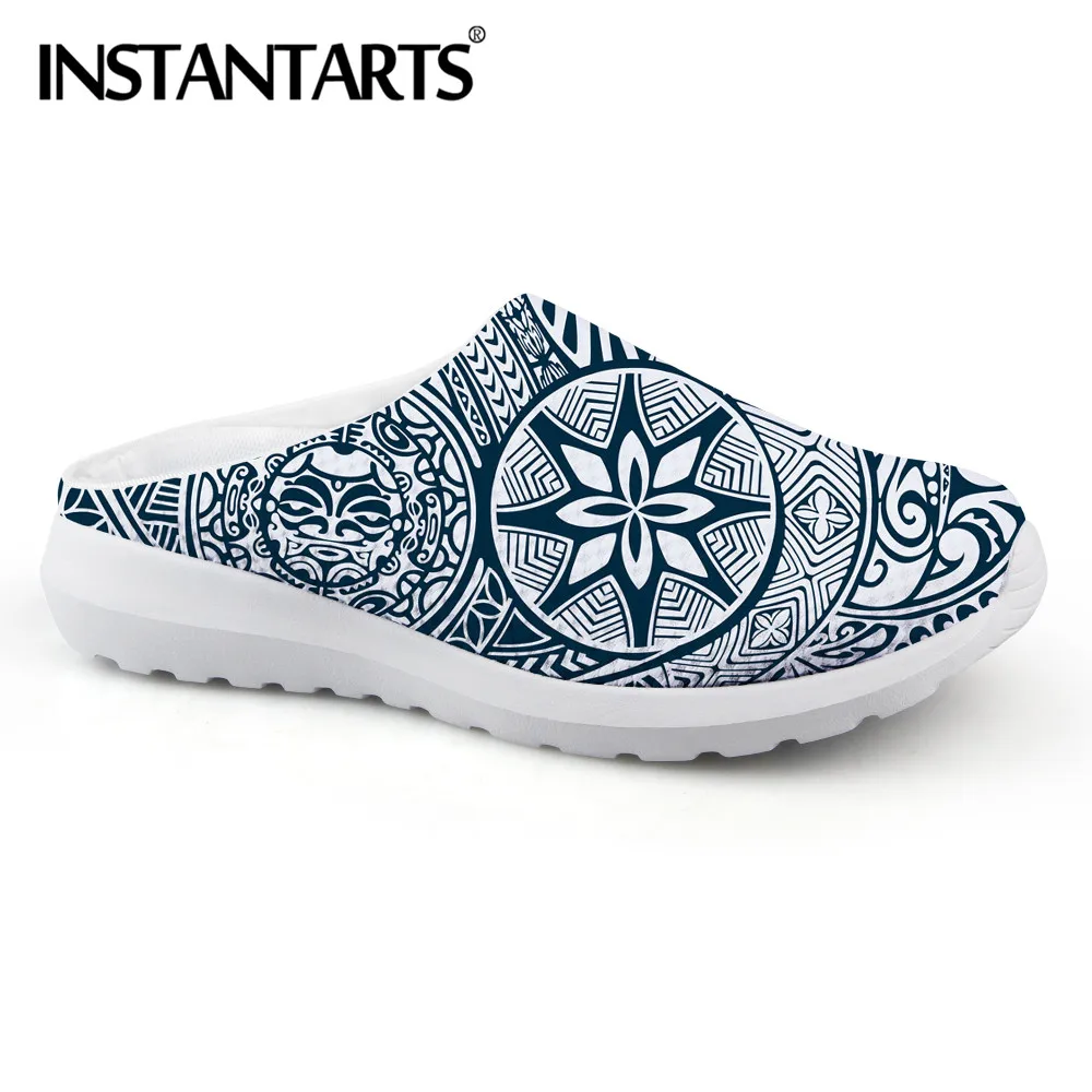 INSTANTARTS Polynesian Style Tribal Tattoo Designer Shoes Women Slippers Indoor Sandals for Girls Summer Beach Loafer Flip Flops