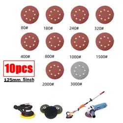 10pcs/set 125mm Sandpaper Round Shape Sanding Discs Hook Loop Sanding Paper Buffing Sheet Sandpaper 8 Hole Sander Polishing Pad