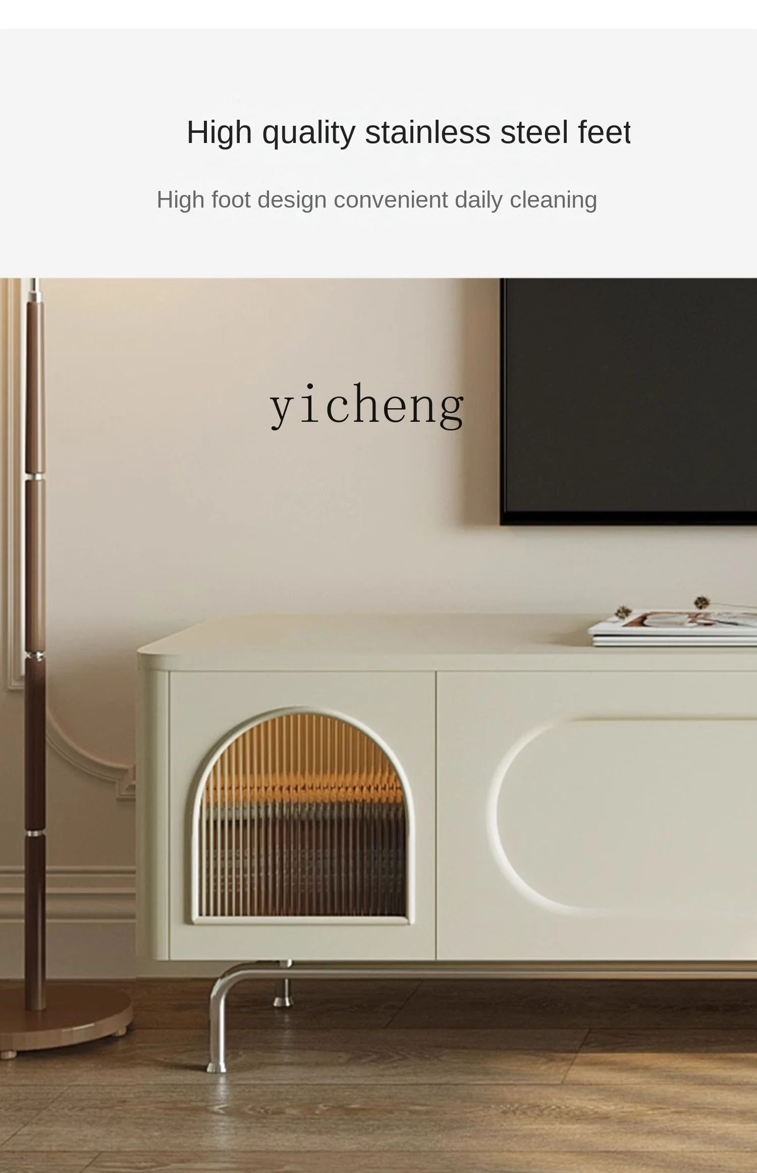 ZF TV Cabinet White Cream Style Living Room Home Tea Table Combination Storage Locker Small Apartment