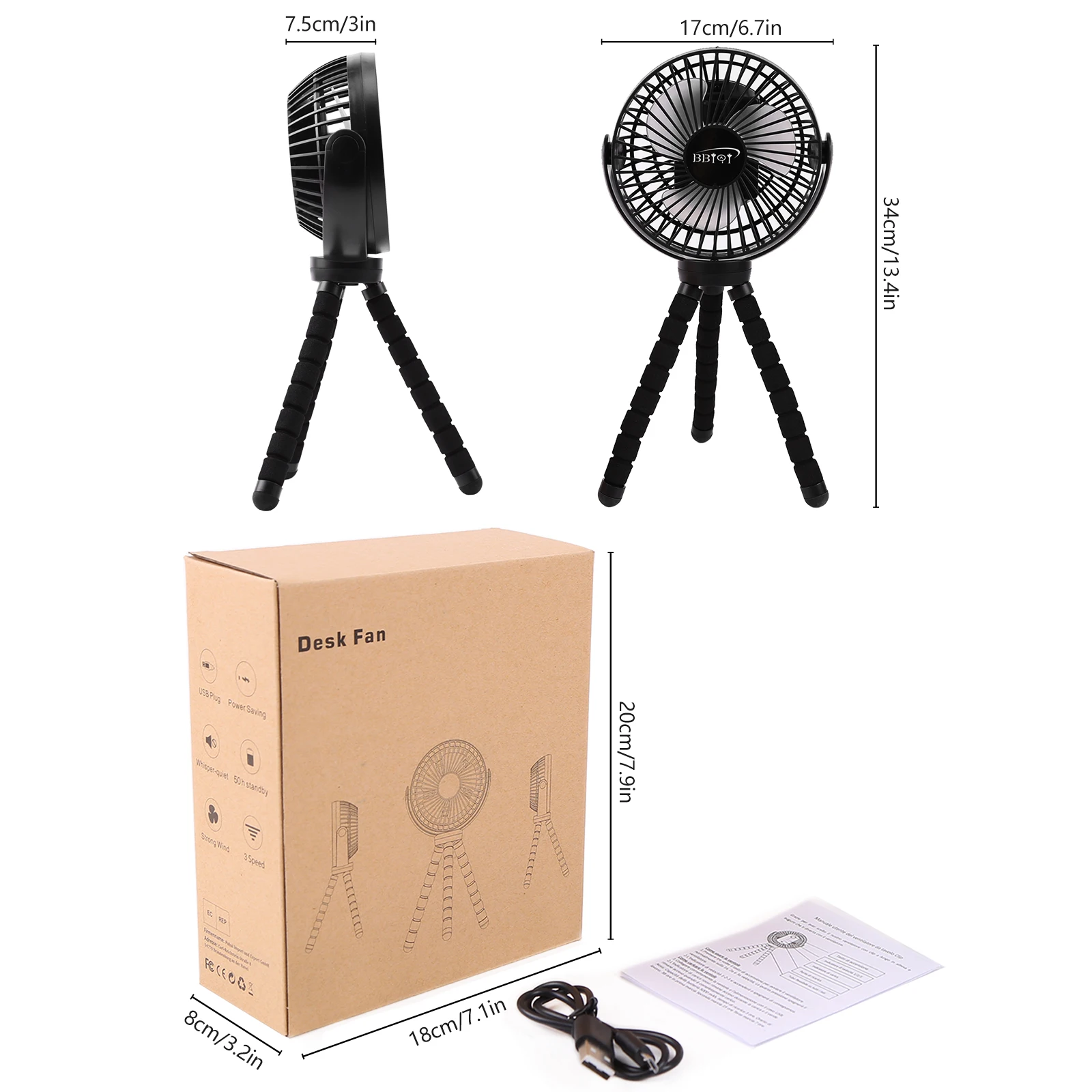 

Гибкий вентилятор для коляски, 3-скоростной вращающийся ручной охладитель (2)