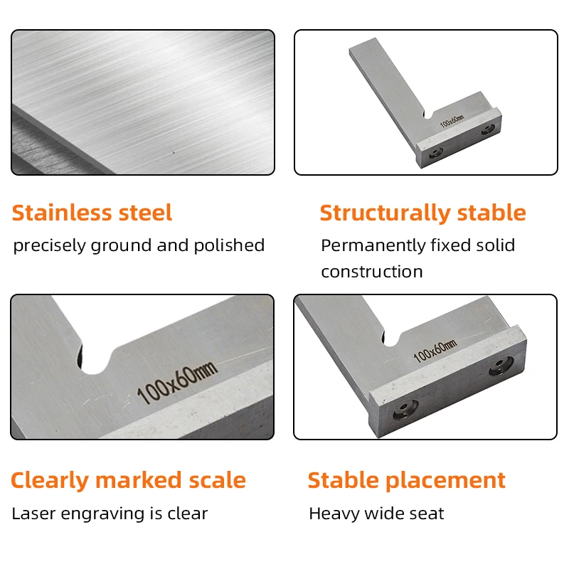 Stainless Steel L-shaped Angle Square Carpenter's Ruler Marking Gauge Flat Edge Square with Wide Base