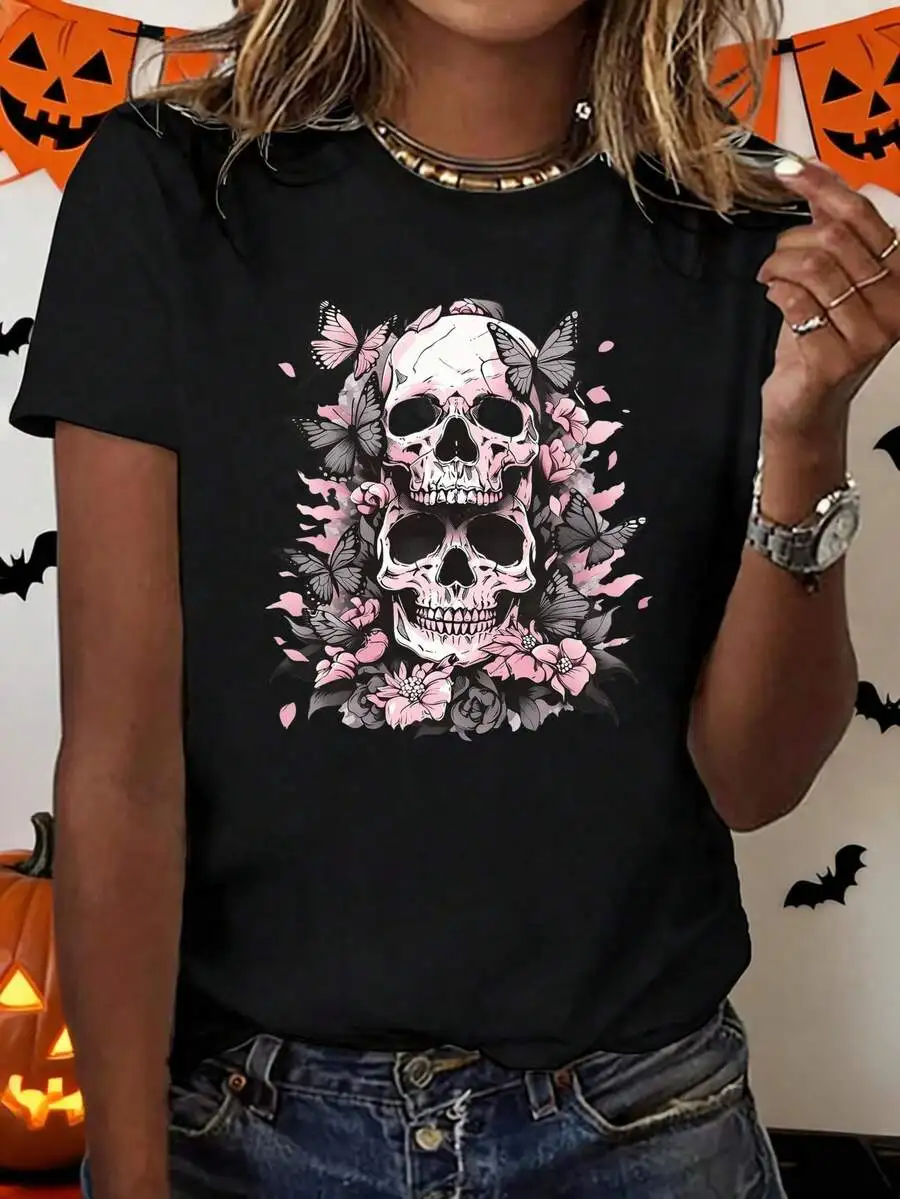 Curvy Fit Plus Size Ladies Print T‑Shirt Round Neck Short Sleeve Comfortable Slightly Elastic Fabric Regular Style Casual Summer Daily Wear Tops