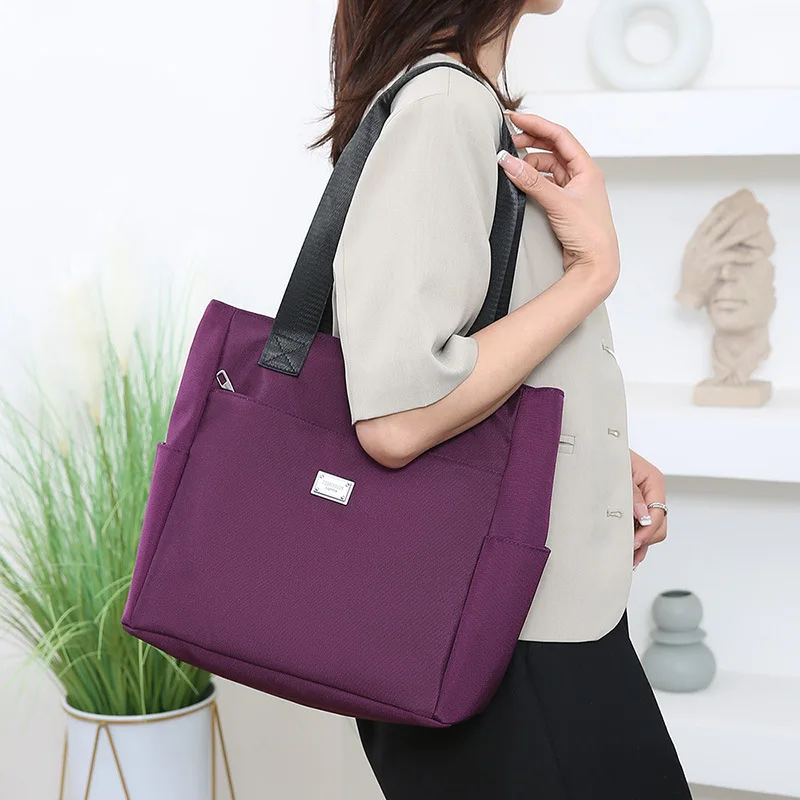 

Solid Color Minimalist Diaper Bag Nylon Tote Spacious Mom Purse Oxford Fabric Shoulder Bag