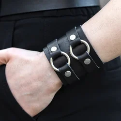 1Pc Men's Vintage Wide Leather Wristband Punk Style Simplicity Adjustable Fashion Cuff Bracelet Hip Hop Band Accessories