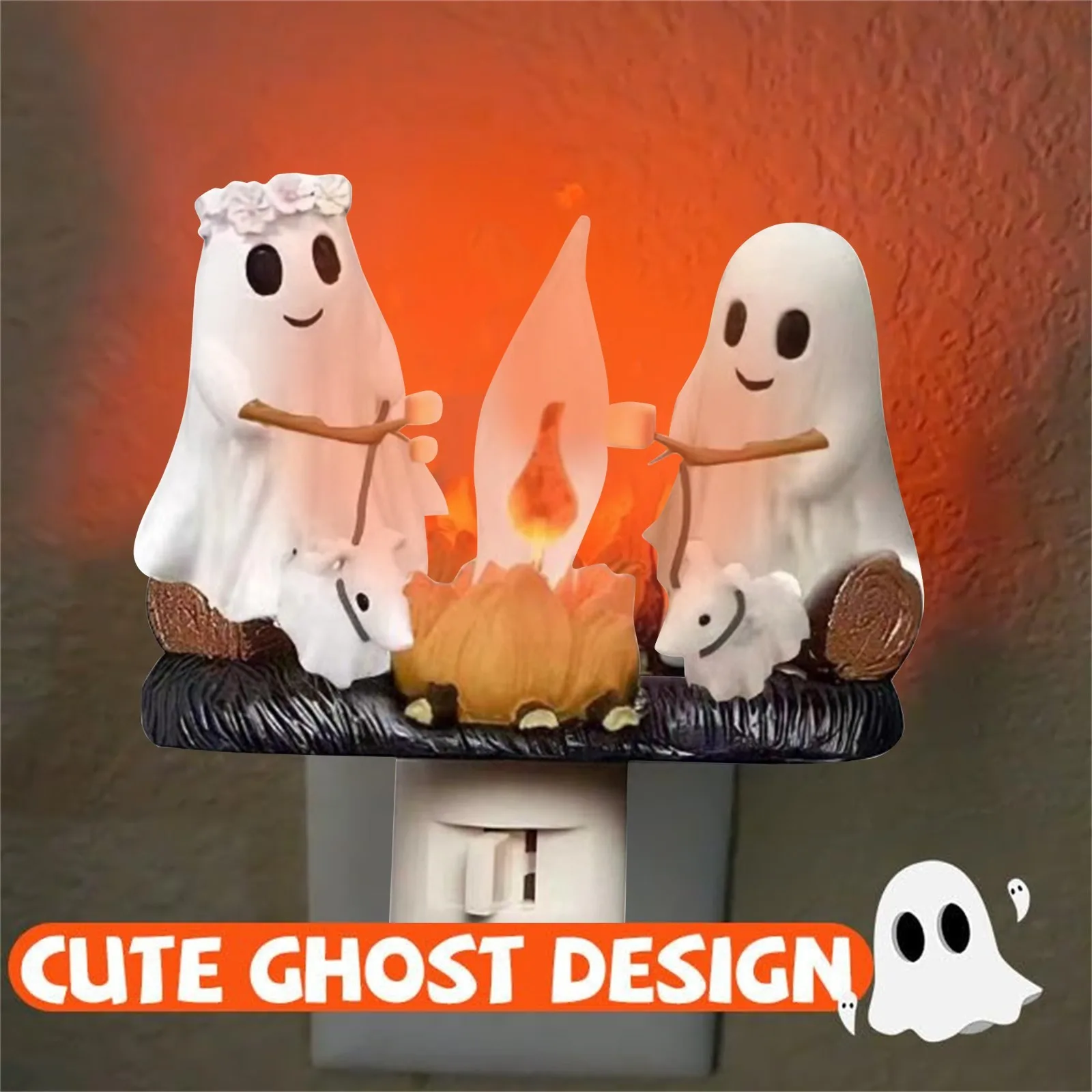 LED Simulado Campfire Night Light, Fantasma Flickering Decorações, Cão, Tabletop Lâmpada Decorativa para Casa, Escritórios, Pátio, Quintal