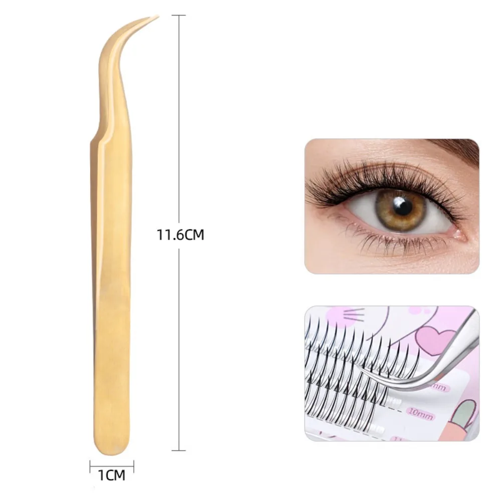 Professional Stainless Steel Lash Extension Tweezers Anti-Slip Gold Curved Tip Tweezers Straight Tweezers Makeup Accessories