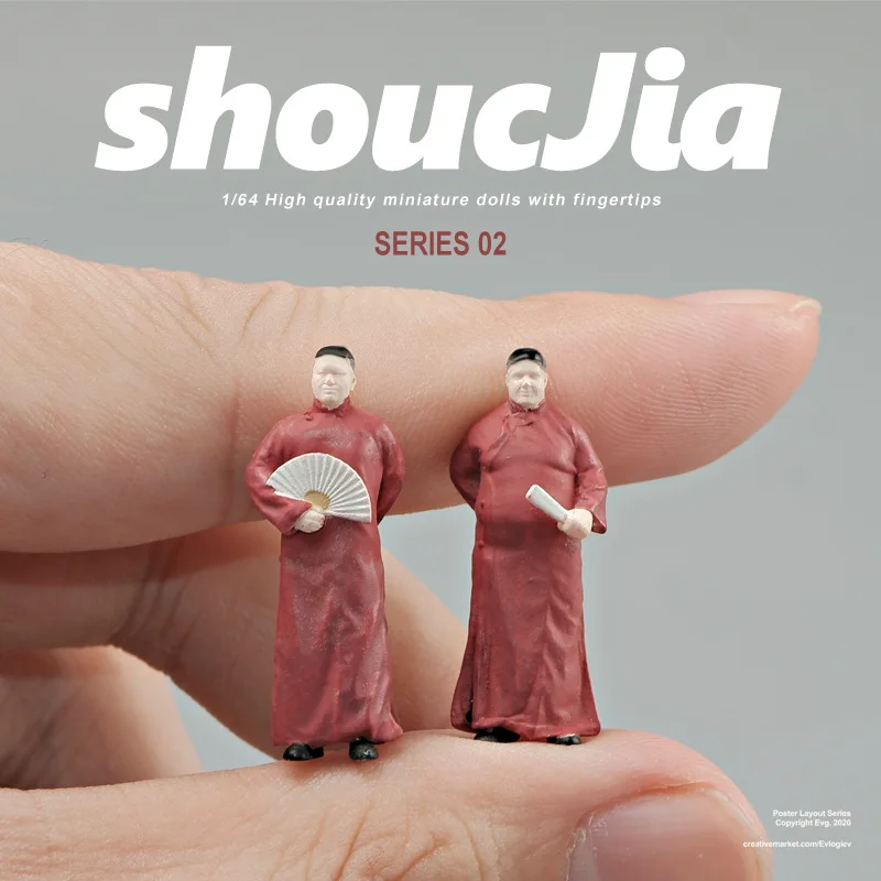 1:64 scale realistic figure models, colored three-dimensional finished small figurines, prop sets, and scene matching props