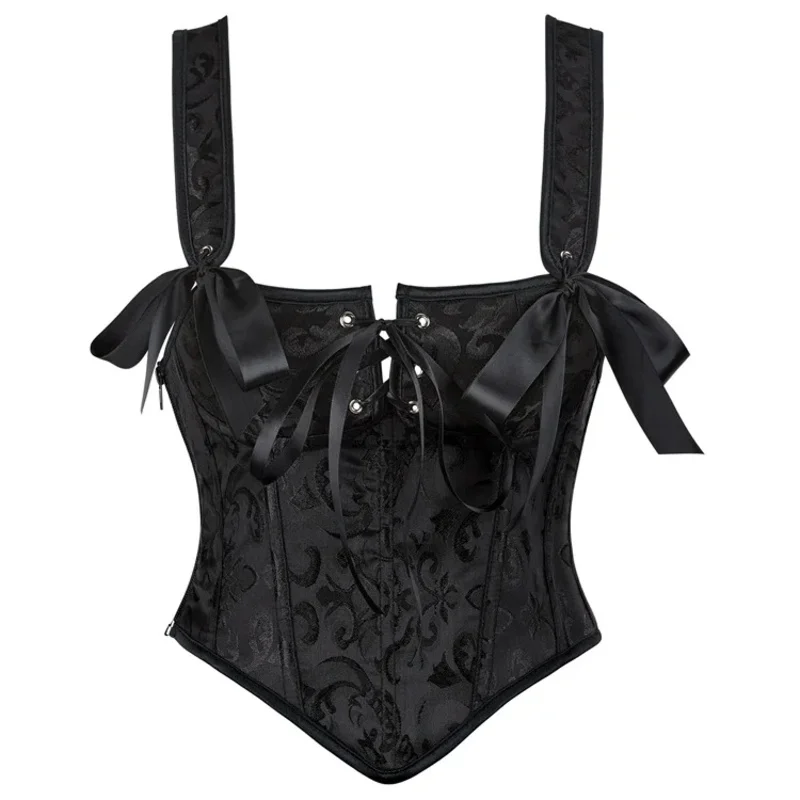 Corsetto floreale jacquard Top tracolla Corsetto Nero Buckless Busier Vita Trainer Gilet Corsetto Overbust Donna Steampunk OA41