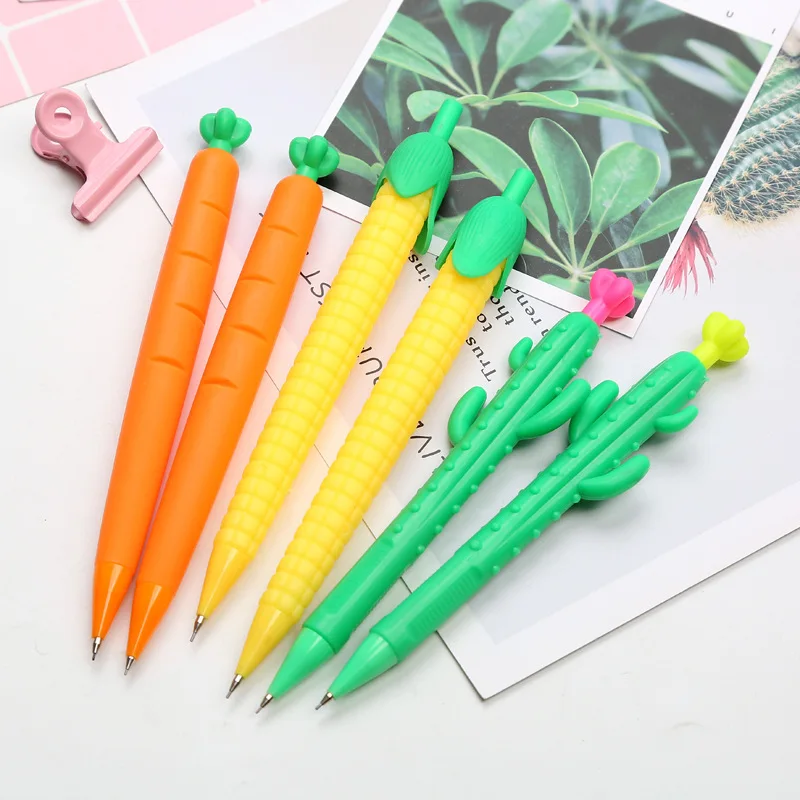 Crayon mécanique automatique pour enfants, dessin animé créatif, plante et fruit, 0.5mm, 0.7mm, papeterie étudiante, 2 pièces par paquet