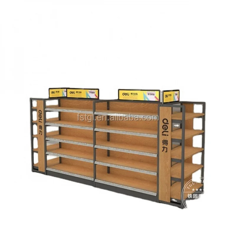 (customized)Best selling items wood rack display shelf grocery market industrial wooden shelves retail stores supplier