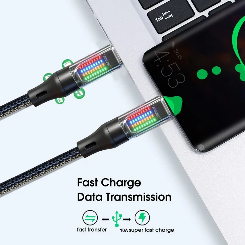 100 W Gamer RGB leuchtendes USB-C-Kabel Typ C auf Typ C PD Schnellladekabel Nylon geflochten für Samsung MacBook Pro Air IPhone 17 Uhr