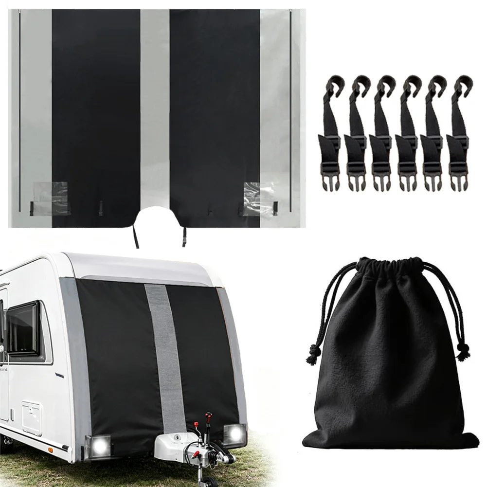 Stretchy Caravan Front Towing Cover Universal With Awning Rail Piping LED Lights Protector Motorhome Travel Trailer Guard