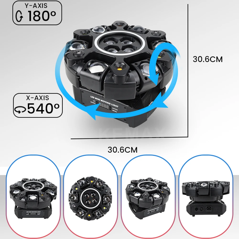 150W Moving Head Disco Light Remote Control 6-Arm Bee Eye LED Beam DJ Mobile Stage Effect Lights for Club Party Concert Theater