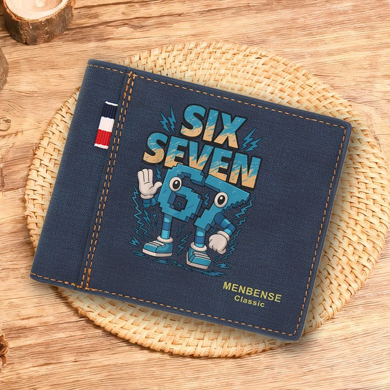 Steal A Brainrot Men's Wallets Anime 67 Six Seven Folding ID Card Holders Fashion PU Leather Retro Short Kids Coin Purses Bags