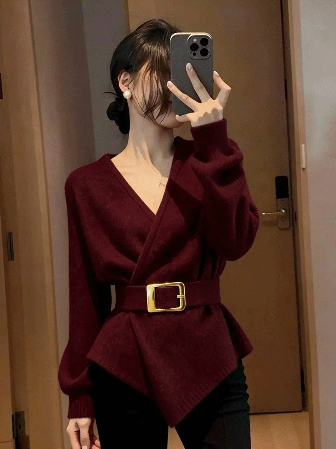  V-Neck Waist-Cinched Knitwear for Women Spring New Style Inner Wear Base Shirt Anti-Aging Top Quality Knitted Sweater