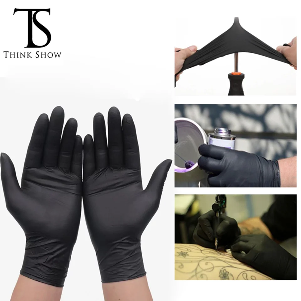 

50/100pcs Black Disposable Nitrile Gloves Latex Powder Free Small Medium Large Pink Tattoo Glove For Work Kitchen Clean XS XL