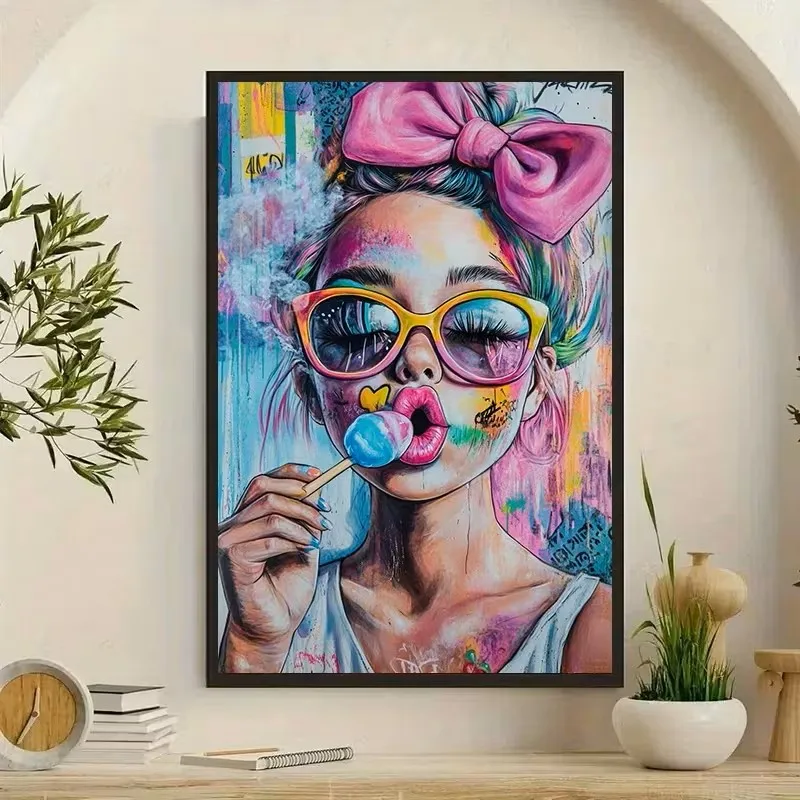 

Brightly Colored Girls Fashionable Glasses Bold Makeup Interesting Canvas Posters The Living Room Bedroom Wall Home Decoration
