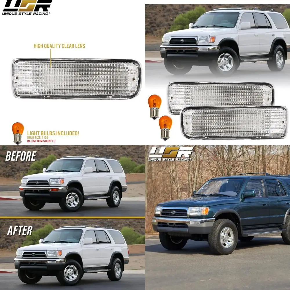 

1996-1998 Toyota 4Runner Gen 4 Front Bumper Turn Signal Lights, Clear Lens, Amber Bulbs Included