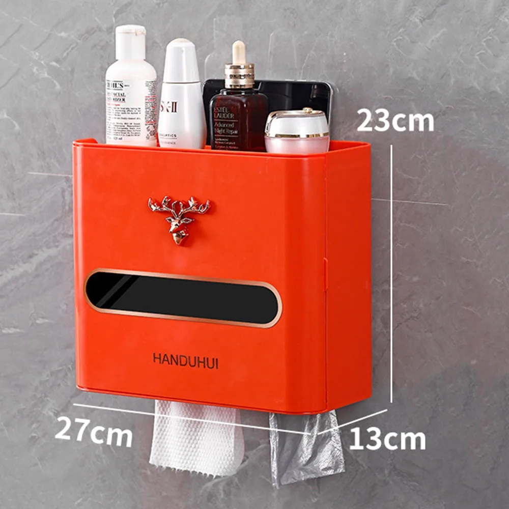 

With Compartments Toilet Paper Holder Wall Mounted Waterproof Tissue Storage Box Punch-free Plastic Bathroom Storage Rack