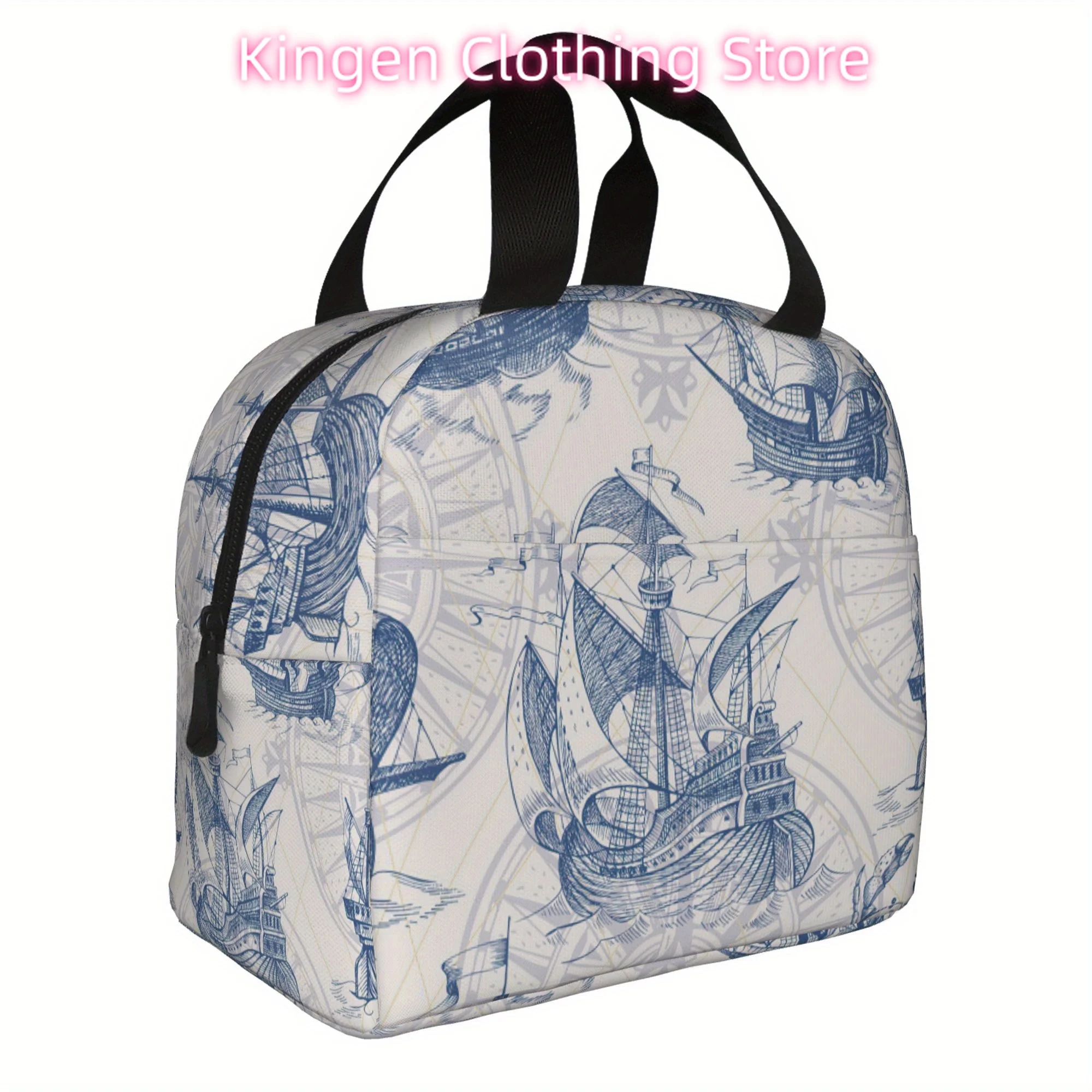 Blue Sailboat Insulated Lunch Bag - Reusable Cooler Tote for Camping, Picnics & Beach Outings, Perfect for Home, Office