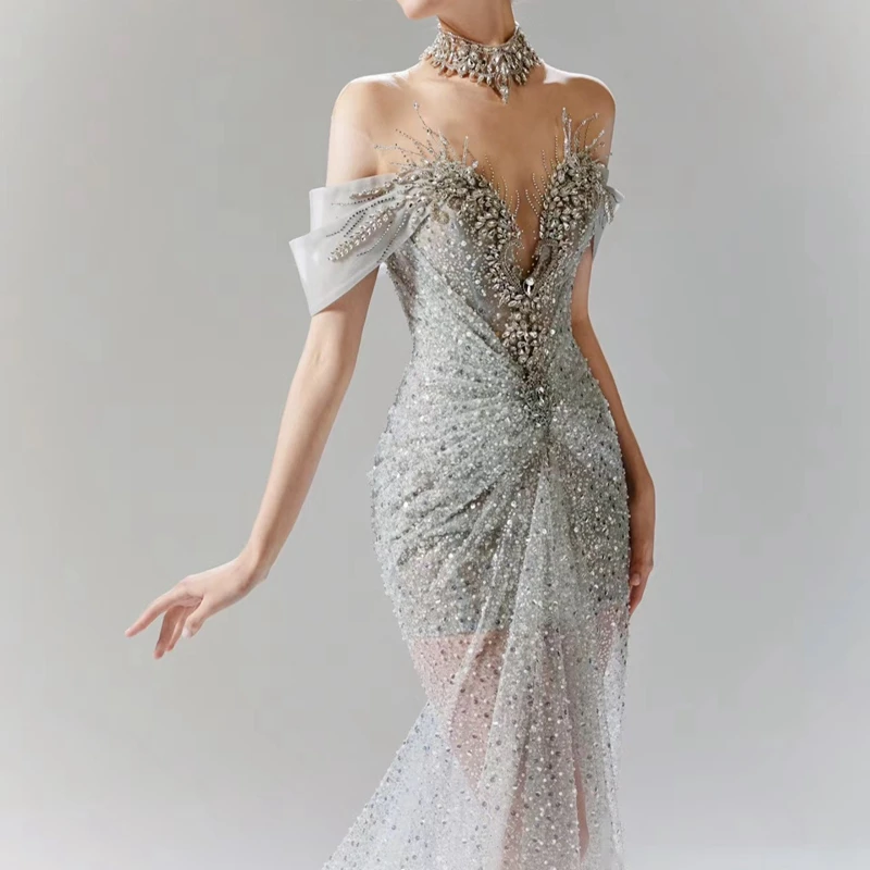 Robe de Soirée Sirène Élégante à Paillettes pour Femme, Tenue Sexy sans Bretelles, pour Occasions Formelles, 2024