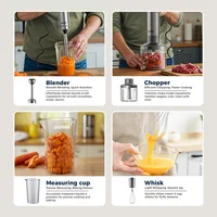ROUNY 4-in-1 Hand Immersion Blender 1000W Powerful, Stainless Steel Stick Food Mixer,700ml Mixing Beaker,500ml Processor, Whisk 6