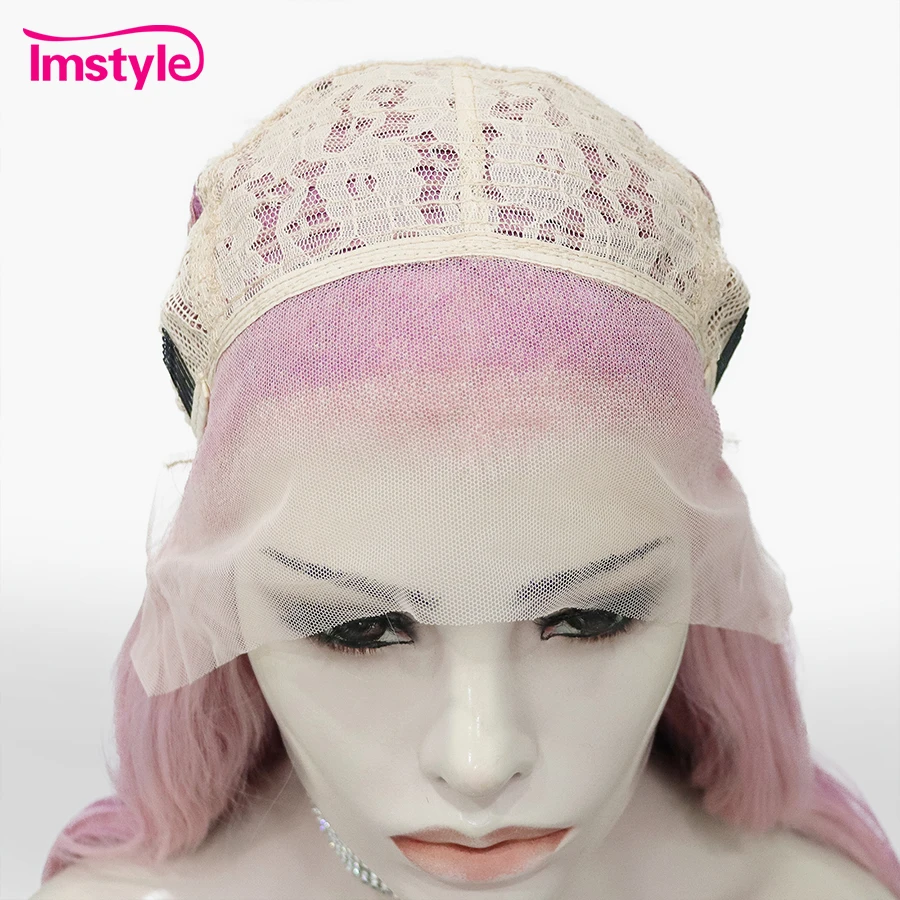 Imstyle Ombre Pink Wig Synthetic Laca Front Wig Highlight Long Wavy Wigs For Women Heat Resistant Fiber Cosplay Wig