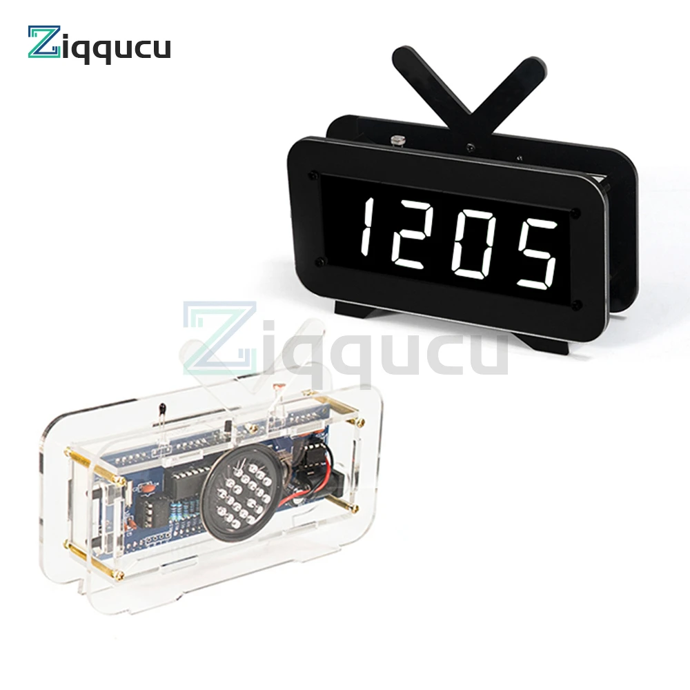 Compact DIY Digital LED Clock Kit 4-digit Light Control Temperature Date Time Display W/ Transparent Case for indoor outdoor