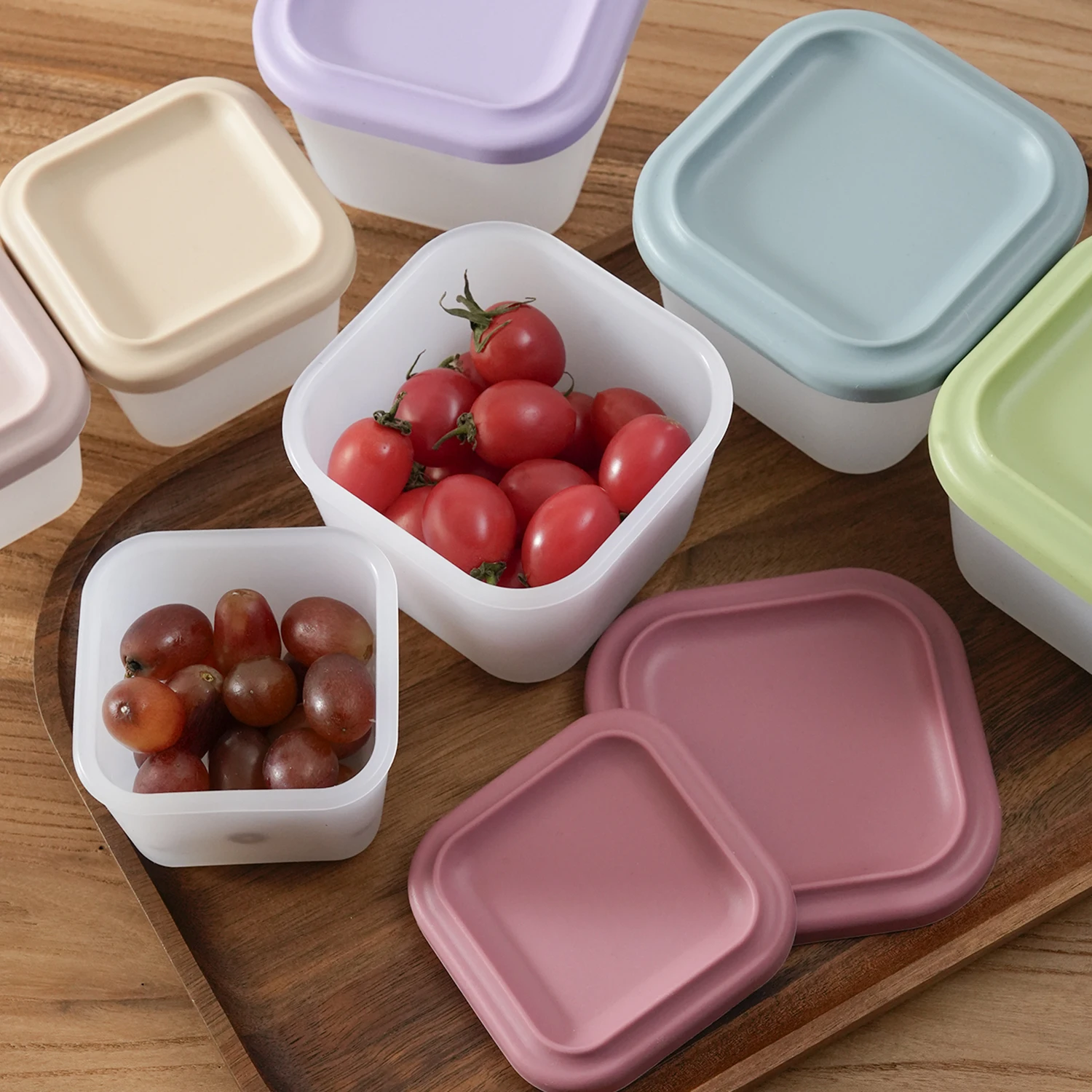 Color Kids 2PCS Baby Silicone Tableware Set Square Food Storage Box Toddler Self Feeding Utensils Portable  Dinner Accessories