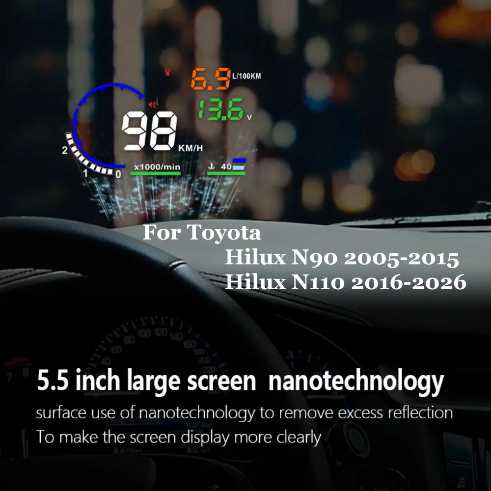 Car LED Windshield Projection Head Up Display HUD For Toyota Hilux N90 2005-2015 N110 2016-2026