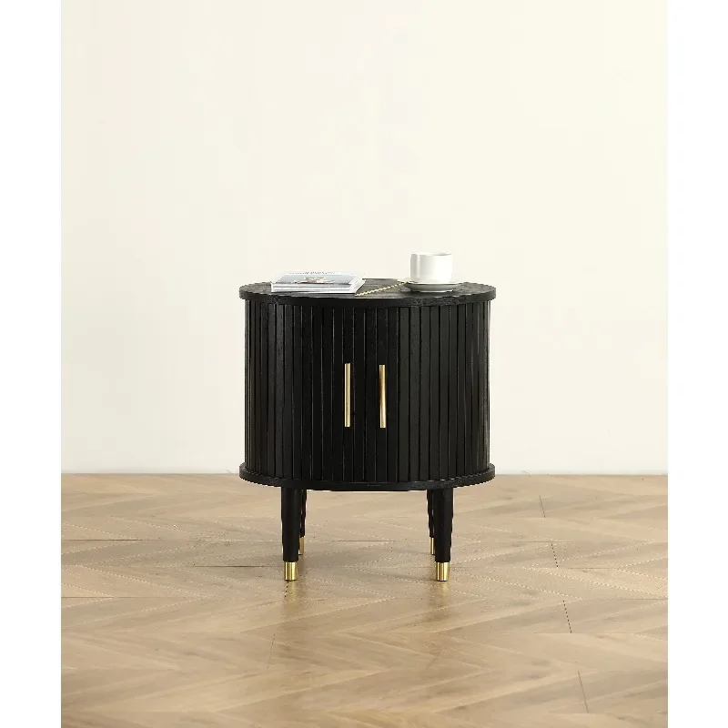 

Modern sliding door round side table, storage coffee table