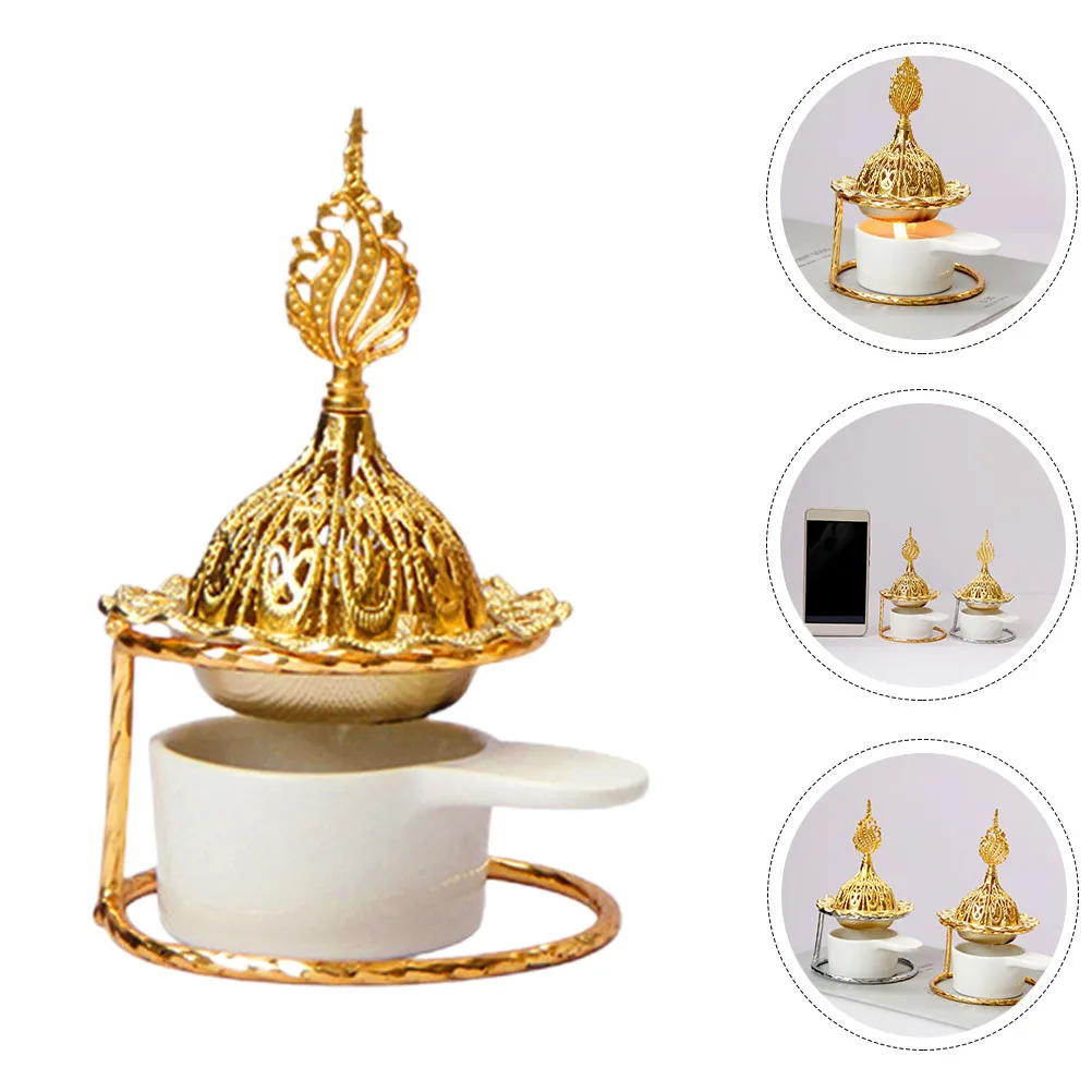 حامل شمع على شكل موقد زيت ذهبي من السيراميك، سخان الزيت العطري المزخرف للمنزل وحفلات الزفاف والعلاج العطري