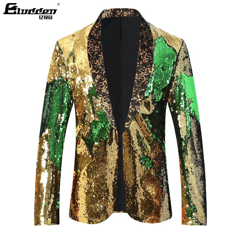 Changing Color Paillette Blazer double side Colorful Sequins Blazer Masculino Men Suit Jacket Stage Singer Costume Shiny Blazers