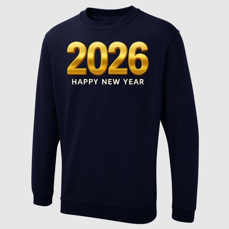 سنة جديدة سعيدة 2026 تصميم البلوز بسيط مطبوعة حفلة هدية طاقم الرقبة مطابقة هوديس الشتاء طويلة الأكمام الدفء البلوز