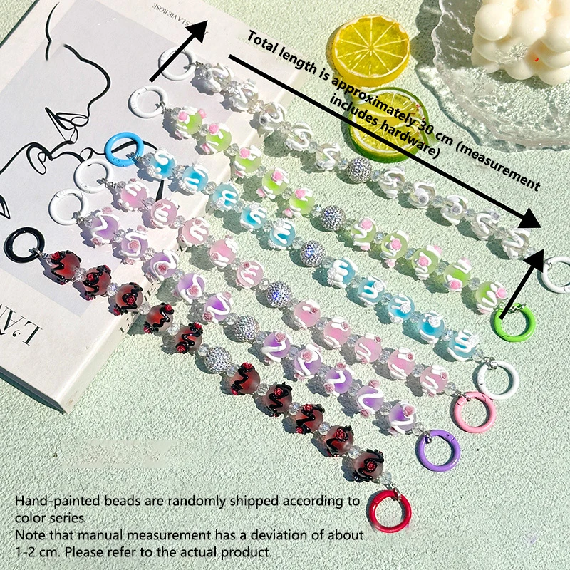 Color Painted Beads Phone Chain Sweet Translucent Color Beads Keychain Pendant Wrist Strap Earphone Case Charm Bag Decor image 3