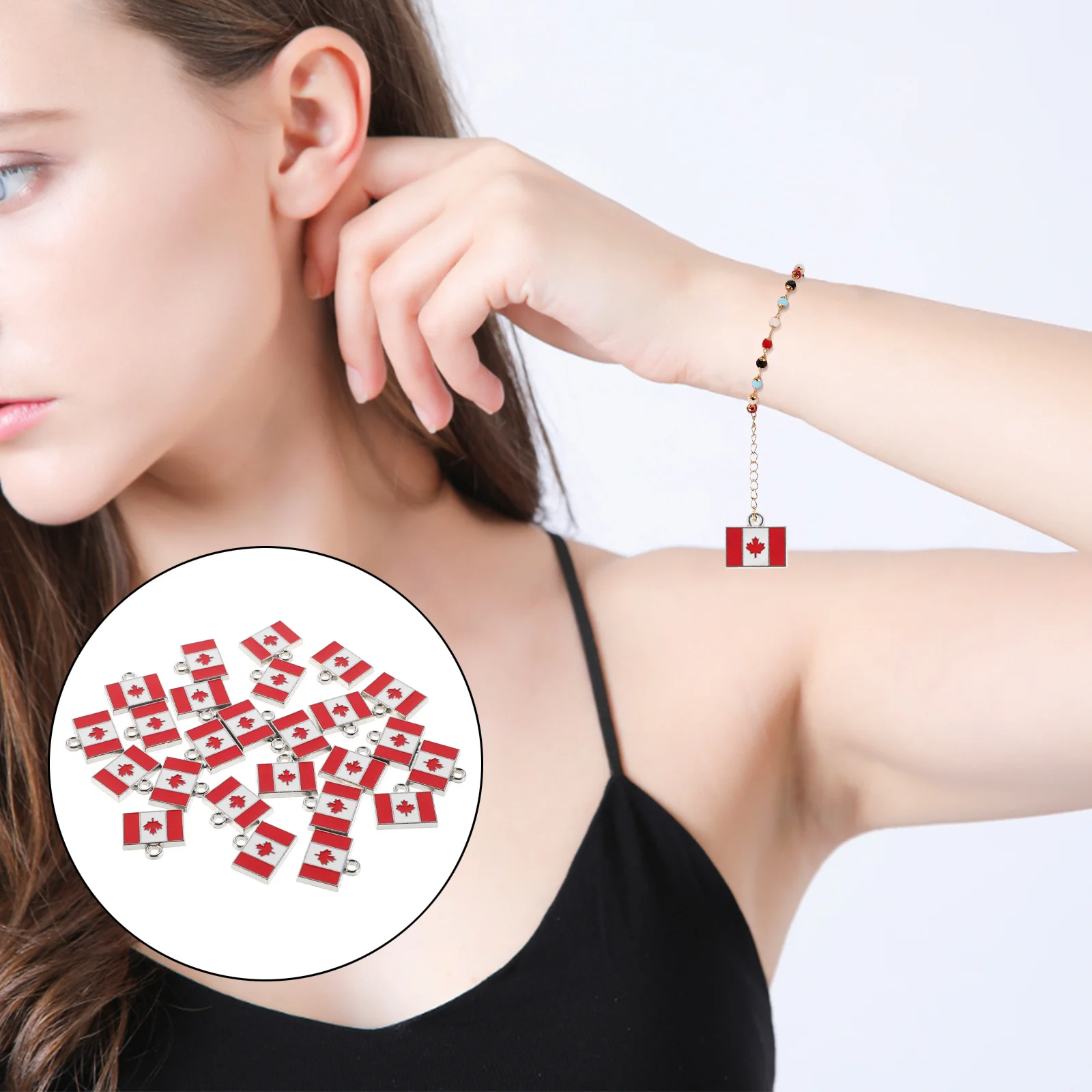 

25pcs Canadian Flag Pendant Charm Alloy Enamel Mini Maple Leaf Diy Jewelry Making Craft Keychain Bag Decor National Day Party